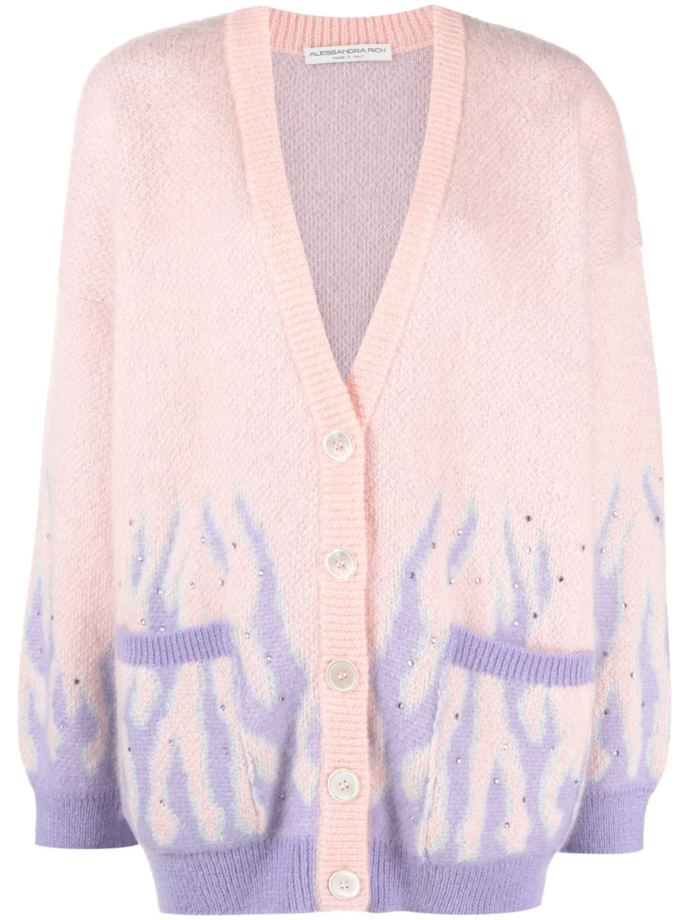 Alessandra Rich Intarsia-knit Pattern Cardigan In Pink