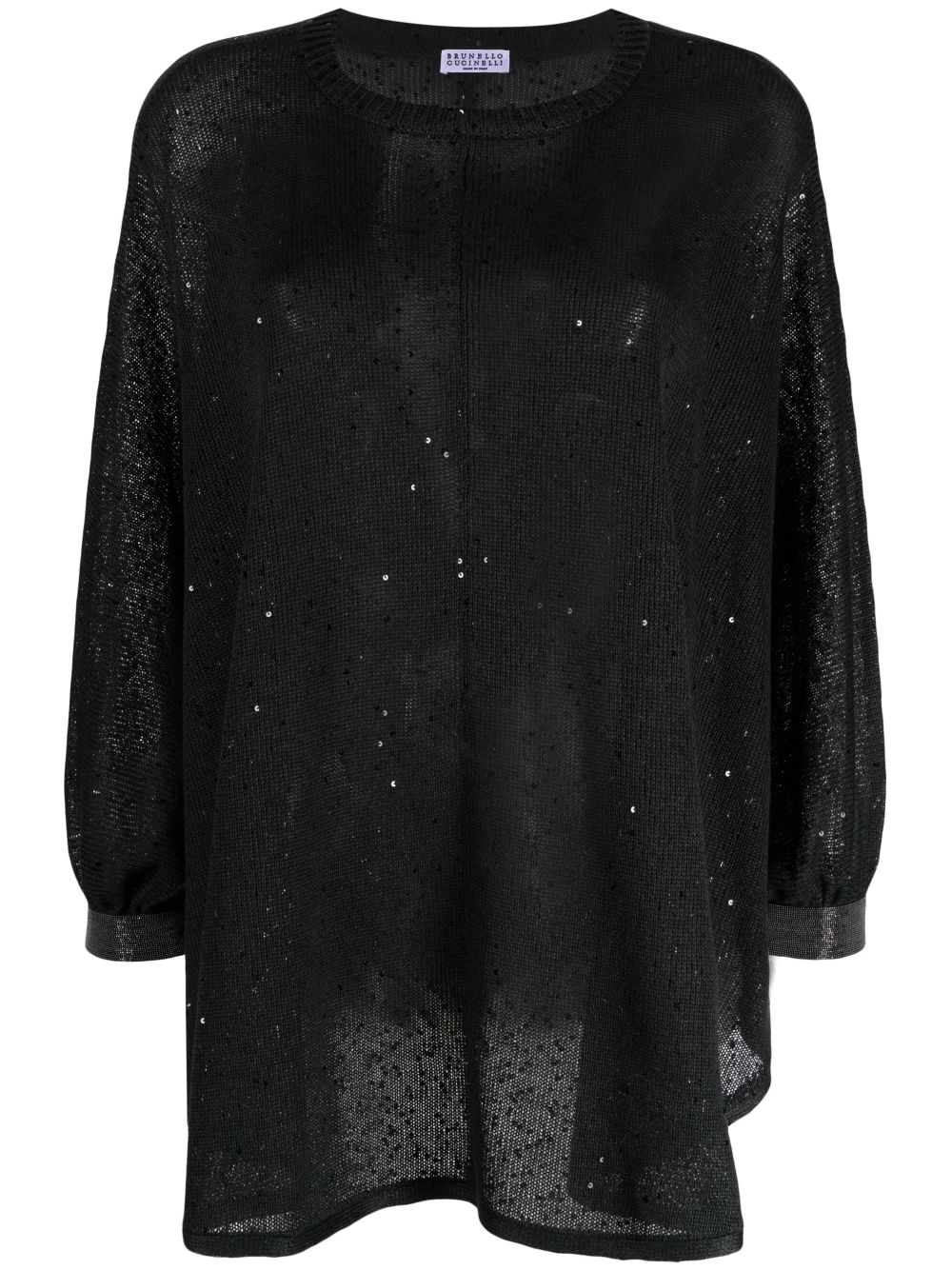 Brunello Cucinelli draped linen-silk knitted blouse - Black