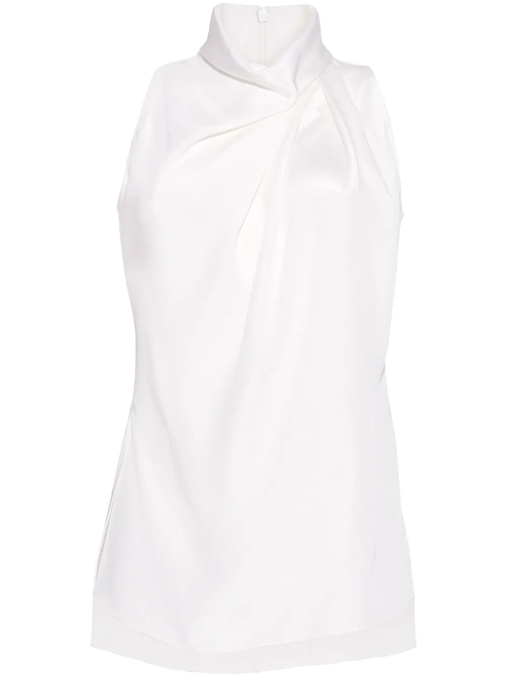Adam Lippes Drape Neck Sleeveless Silk Crepe Tunic Top In White