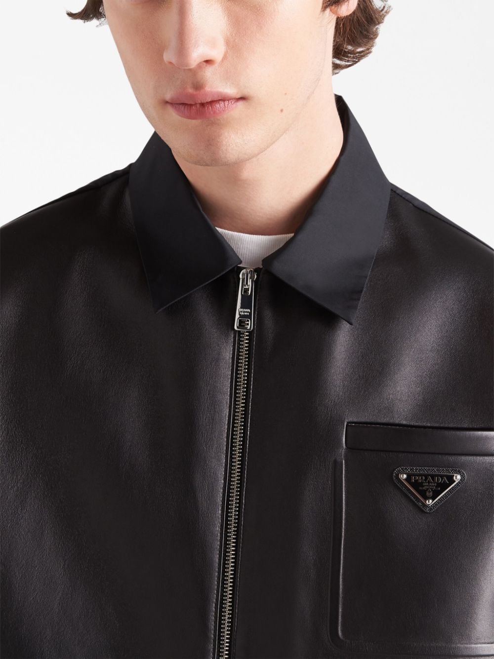 Shop Prada Re-nylon Leather Jacket In Schwarz