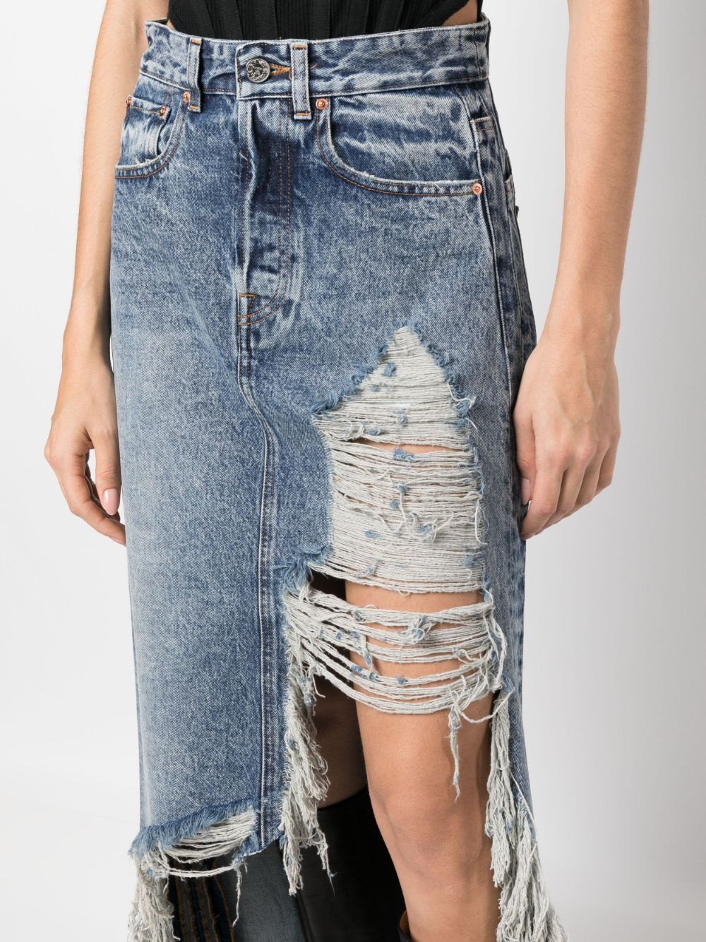 Shop Vetements Distressed-effect Denim Maxi Skirt In Blue