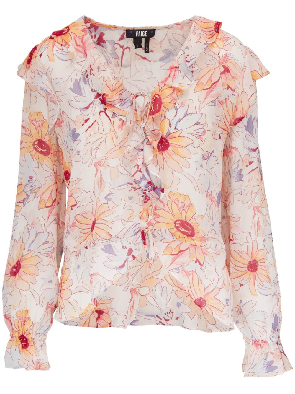 PAIGE FLORAL-PRINT LONG-SLEEVED SILK BLOUSE