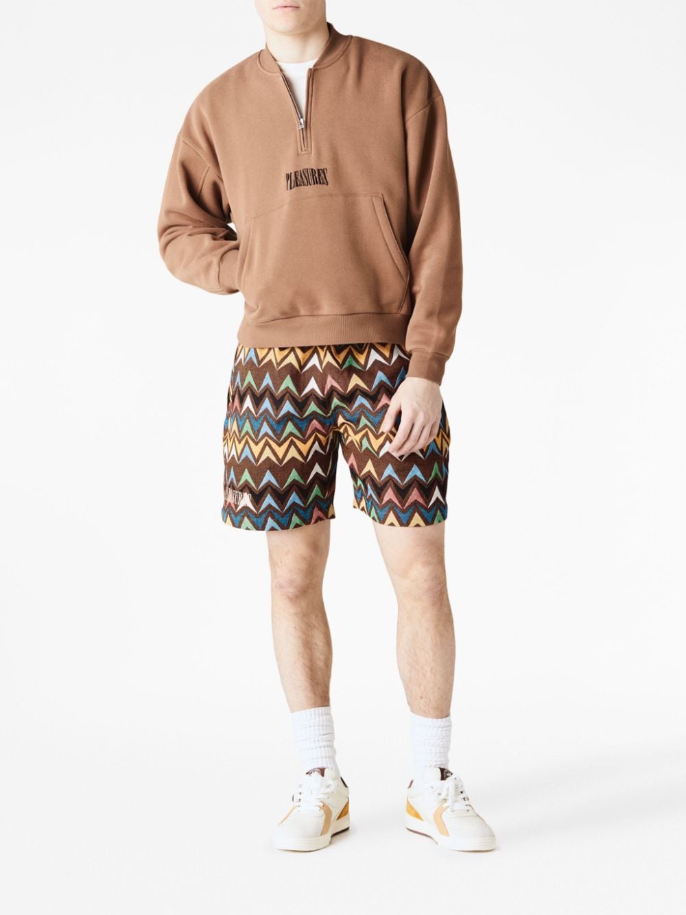 Shop Pleasures Jacquard-print Basket Shorts In Brown