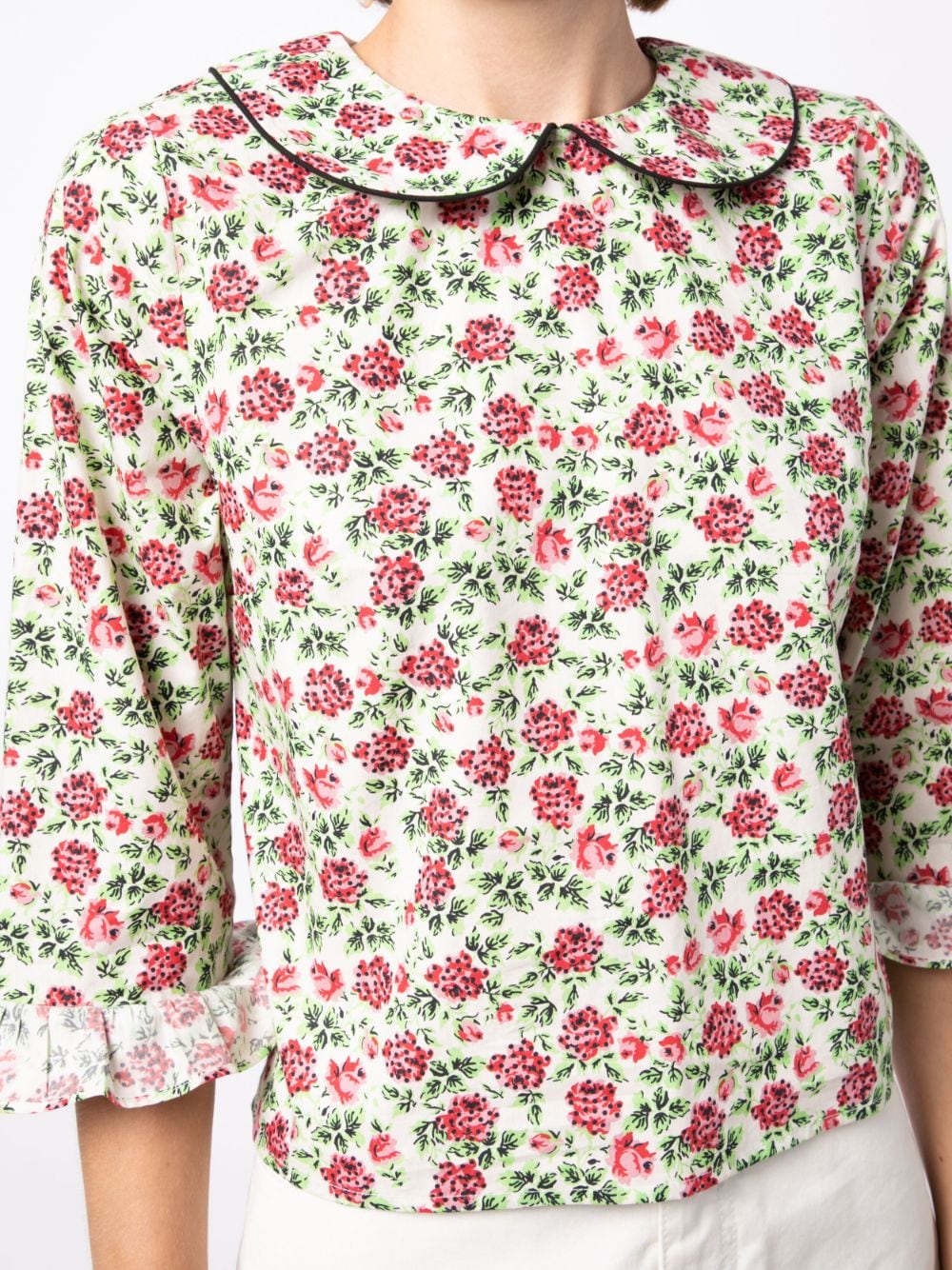 Shop Batsheva Anise Floral-print Cotton Blouse In Green