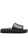 Prada logo plaque brushed leather slides - Black