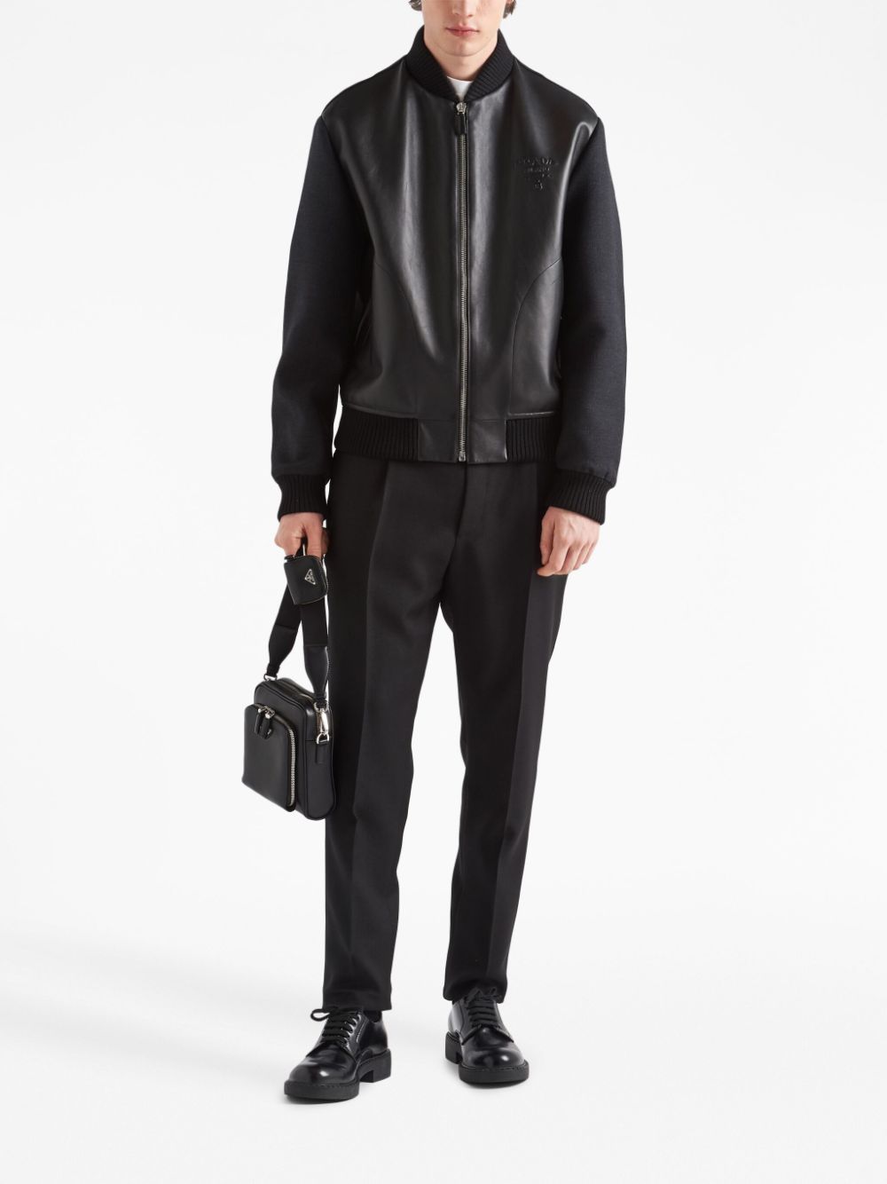 Prada logo-embossed Leather Bomber Jacket - Farfetch