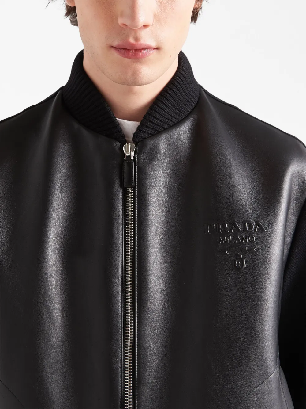 Shop Prada Panelled Blouson Jacket In Black