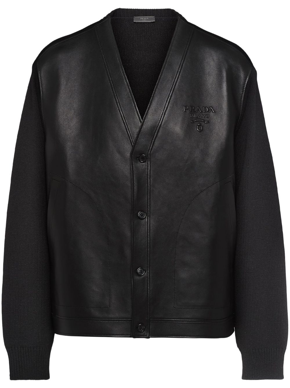 Shop Prada Logo-embossed Cashmere Cardigan In Black