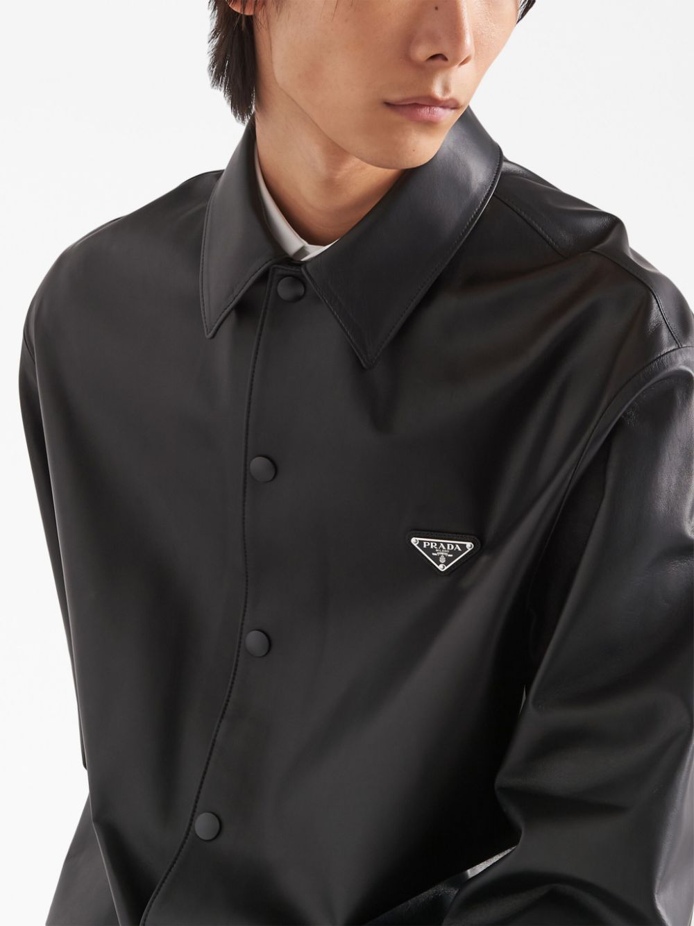 Shop Prada Triangle-logo Nappa-leather Shirt In Black