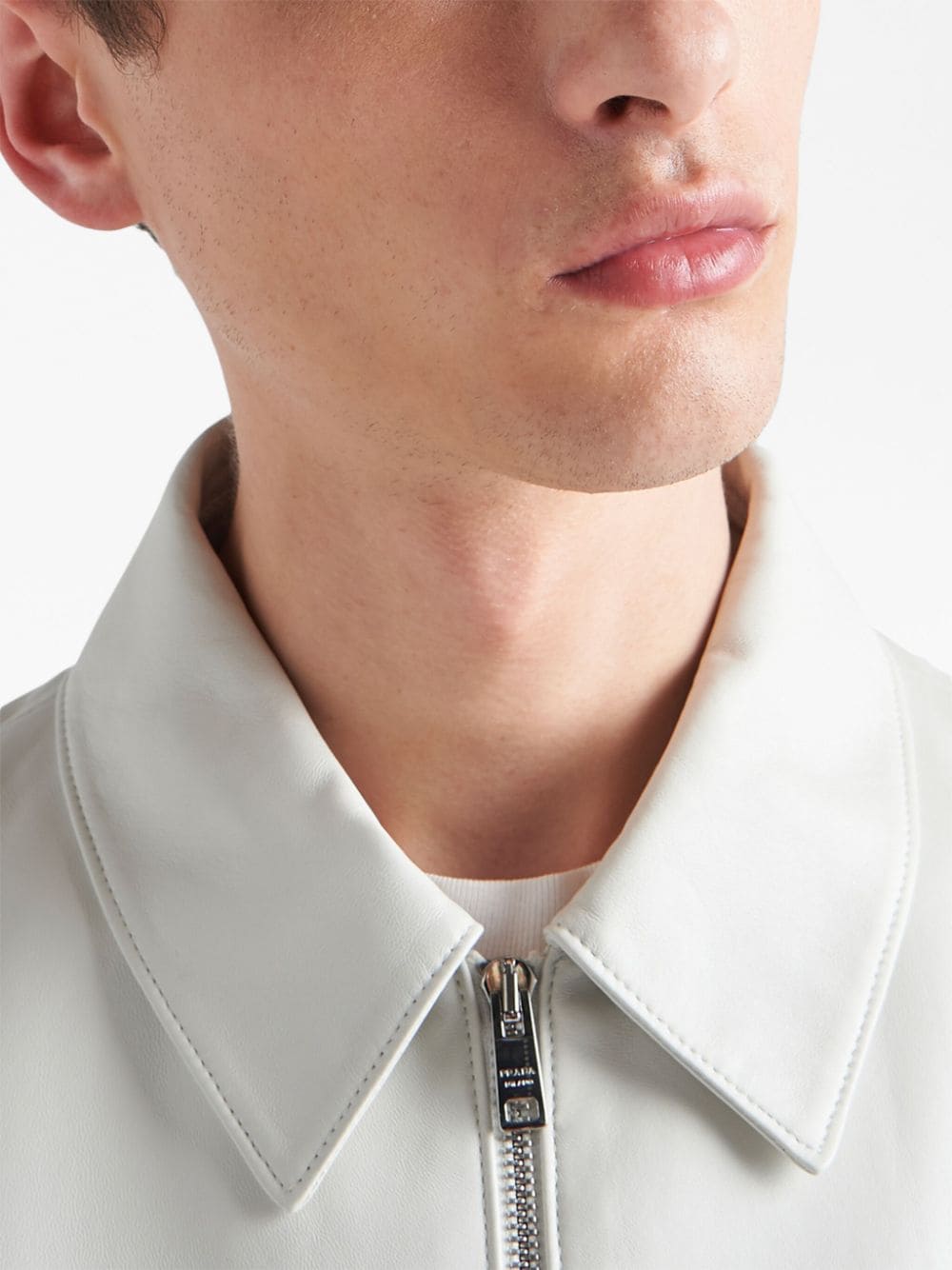 Shop Prada Nappa Leather Blouson Jacket In White