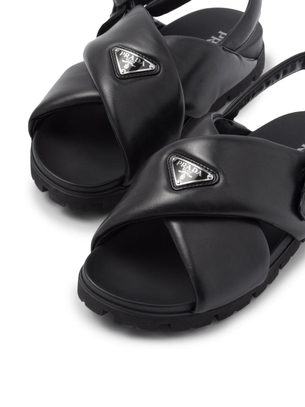 Shop Prada Padded Crossover-straps Flat Sandals In Black