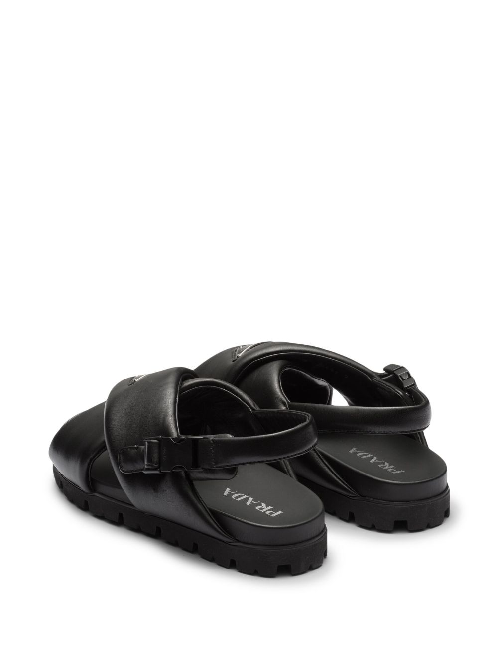 Shop Prada Padded Crossover-straps Flat Sandals In Black