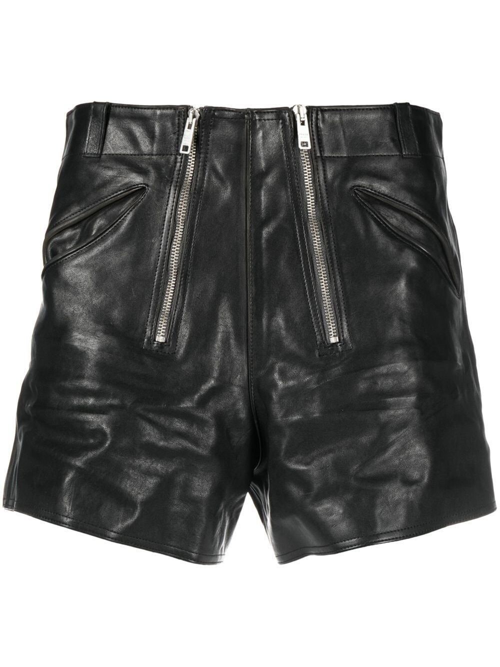 Shop Prada Front-zip Leather Shorts In Black