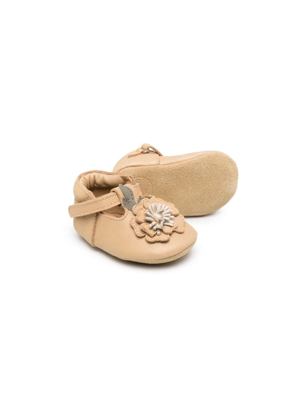 Shop Donsje Floral-appliqué Leather Crib Shoes In Brown
