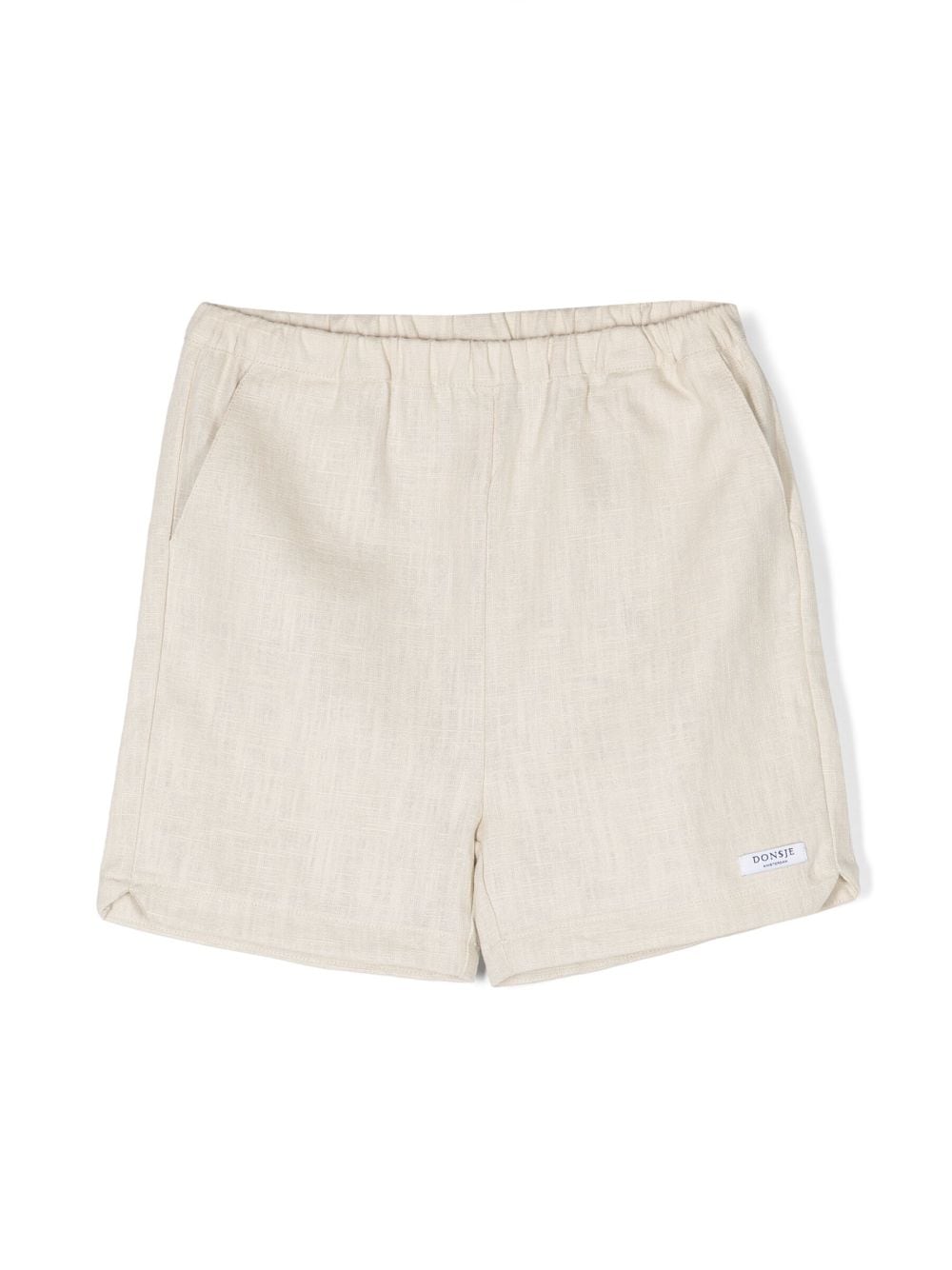 Donsje Kids' Logo-patch Linen Shorts In Beige