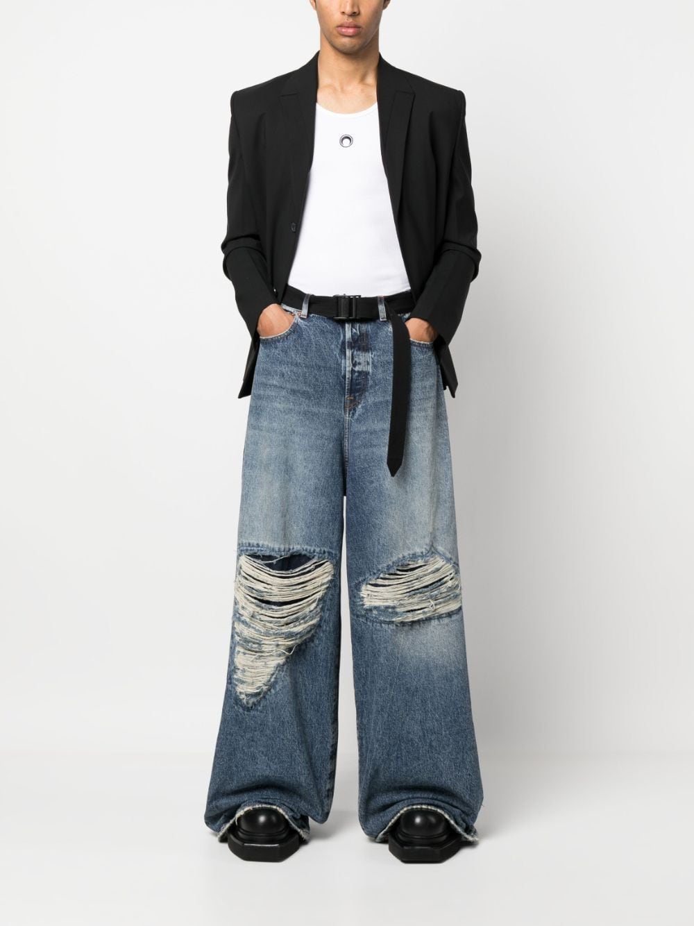 Shop Vetements Distressed Wide-leg Jeans In Blau