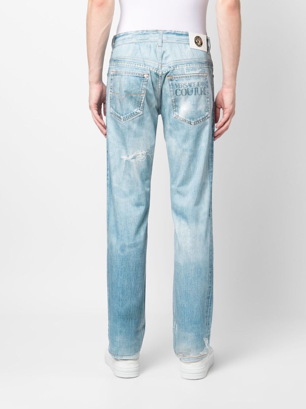 Shop Versace Jeans Couture Denim Straight-leg Trousers In Blue