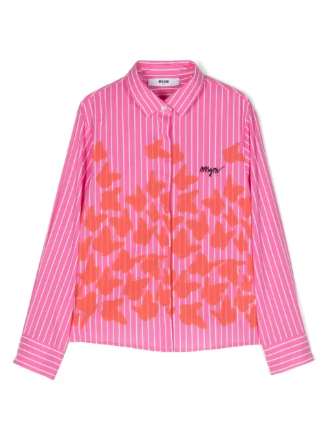 MSGM Kids butterfly-print striped shirt