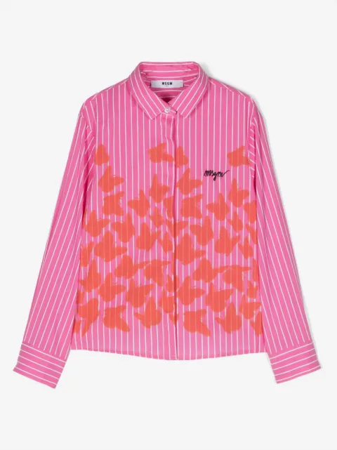 MSGM Kids 버터플라이 프린트 스트라이프 셔츠