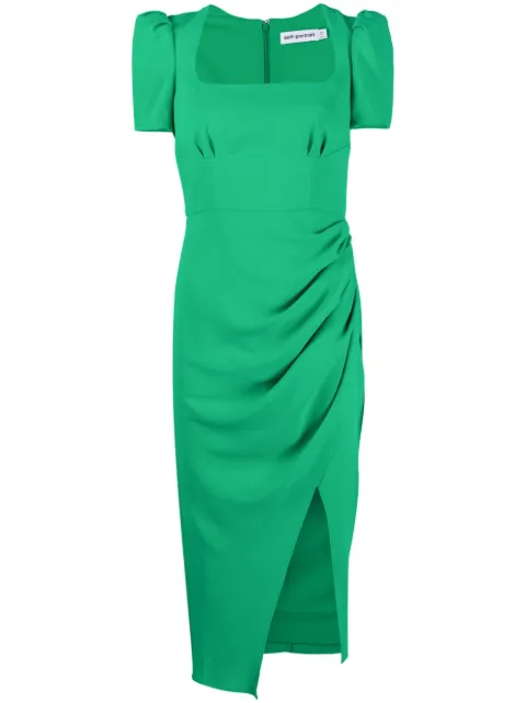 Self-Portrait vestido midi con detalle fruncido