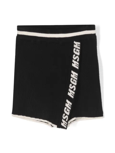 MSGM Kids logo-intarsia ribbed-knit skort