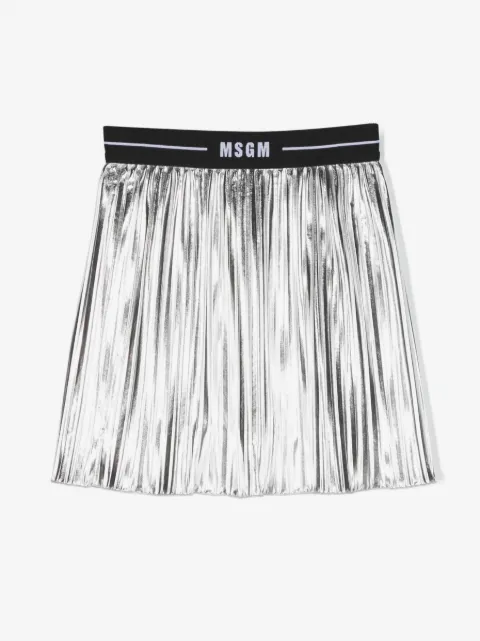 MSGM Kids falda plisada con logo en la pretina y efecto metalizado