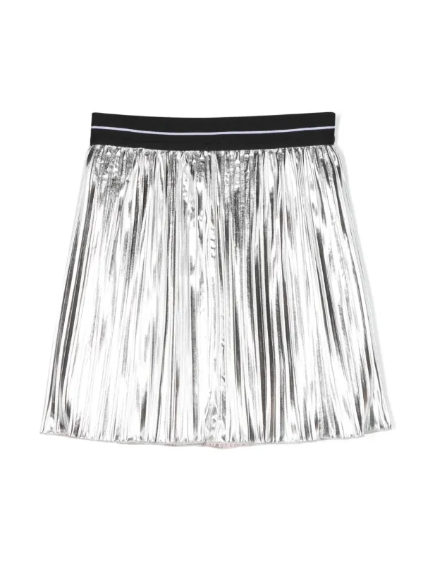 MSGM Kids logo waistband metallic finish Pleated Skirt Farfetch