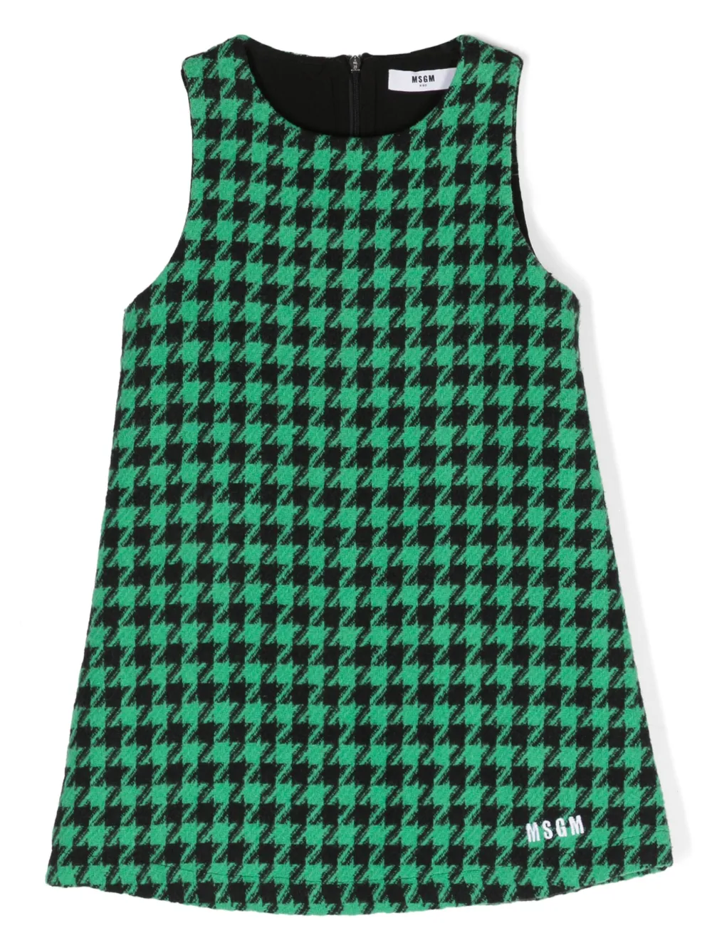 Msgm Kids' Logo-embroidered Houndstooth A-line Dress In Green