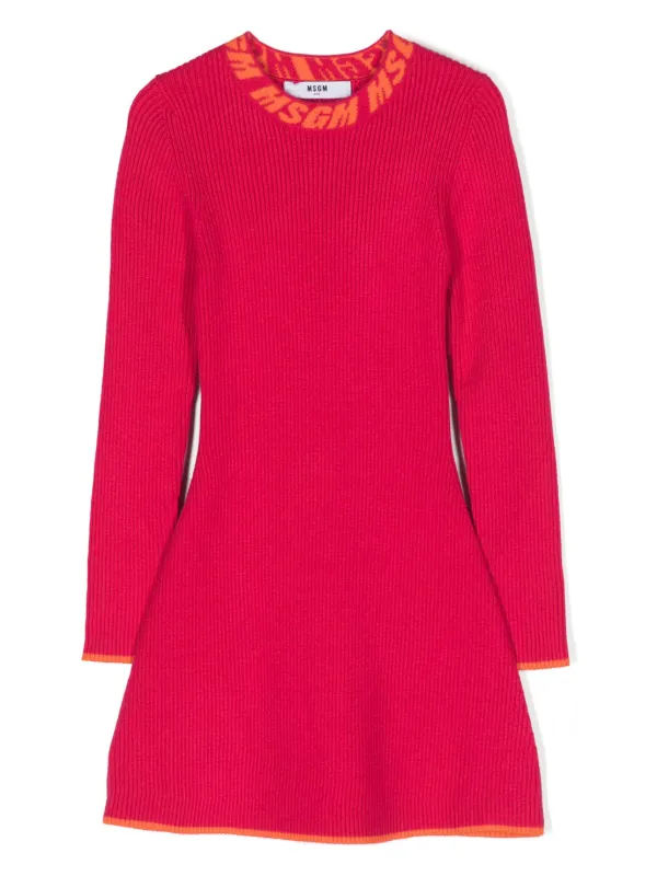 MSGM Kids intarsia knit Ribbed Flared Dress Pink FARFETCH PT
