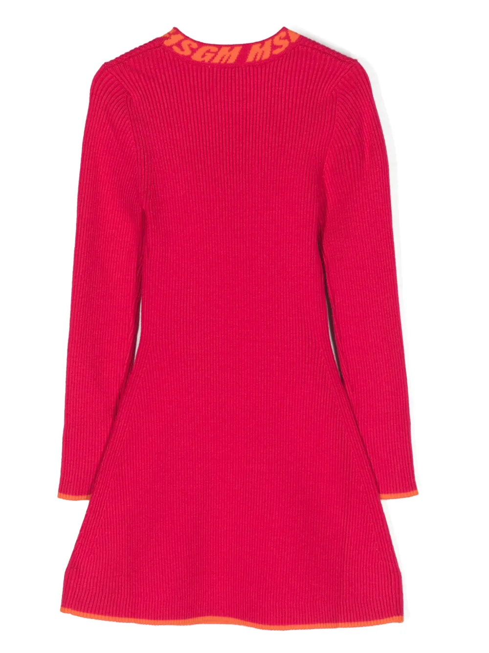 Shop Msgm Intarsia-knit Ribbed Flared Dress In Pink