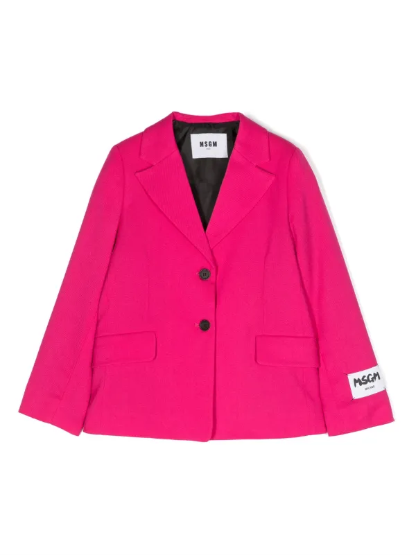 MSGM Kids logo patch single breasted Blazer Pink FARFETCH BH