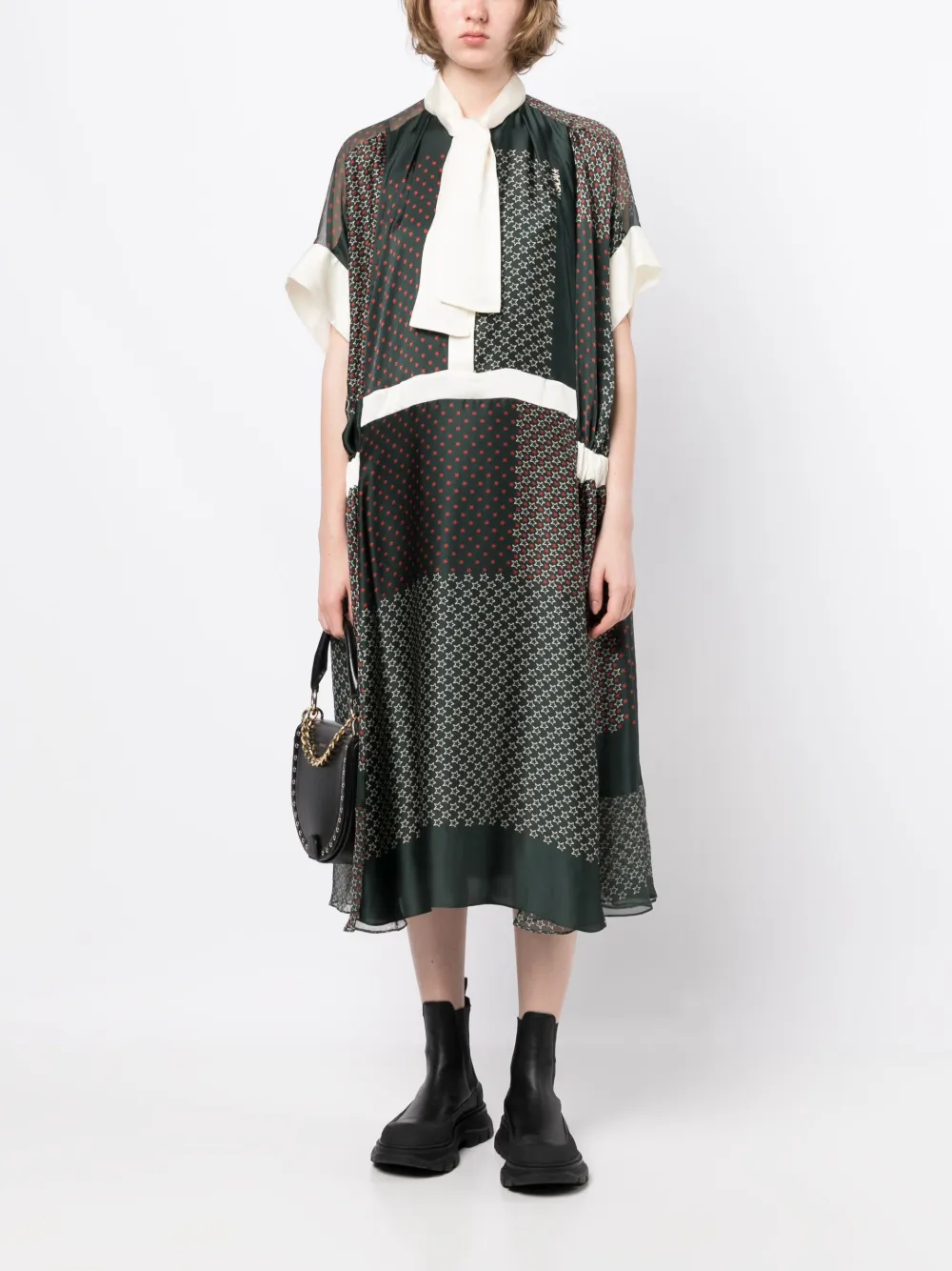 sacai Satijnen midi-jurk - Groen