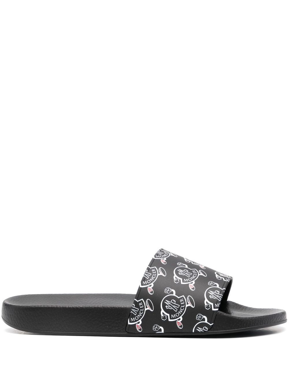 Moncler Logo-print Open-toe Slides In Schwarz