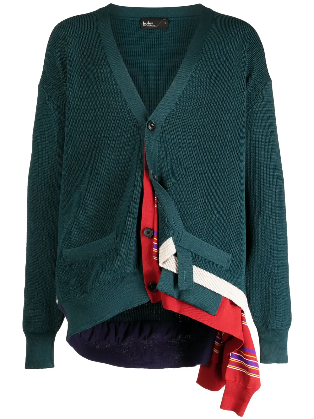Kolor layered ribbed cardigan - Green