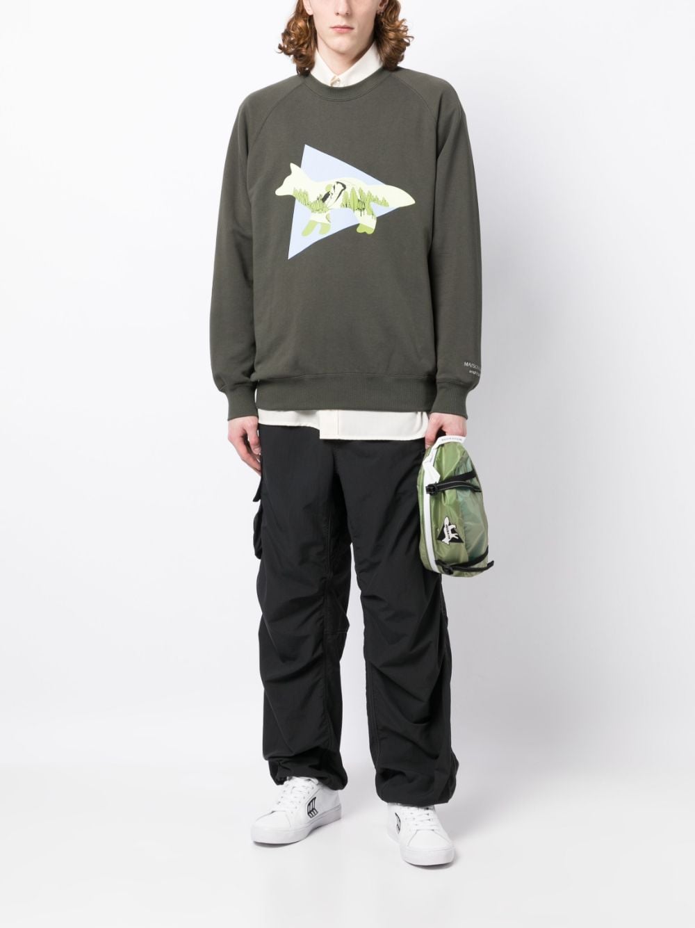 Maison Kitsuné x And Wander sweater met logoprint - Groen