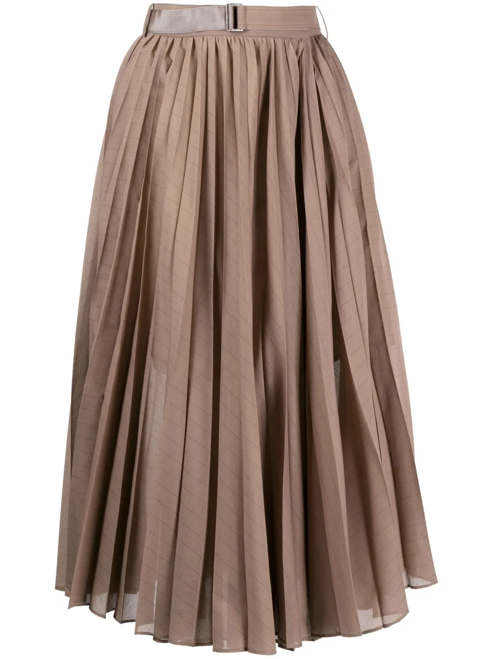 sacai fully-pleated mid-length belted skirt - Brown