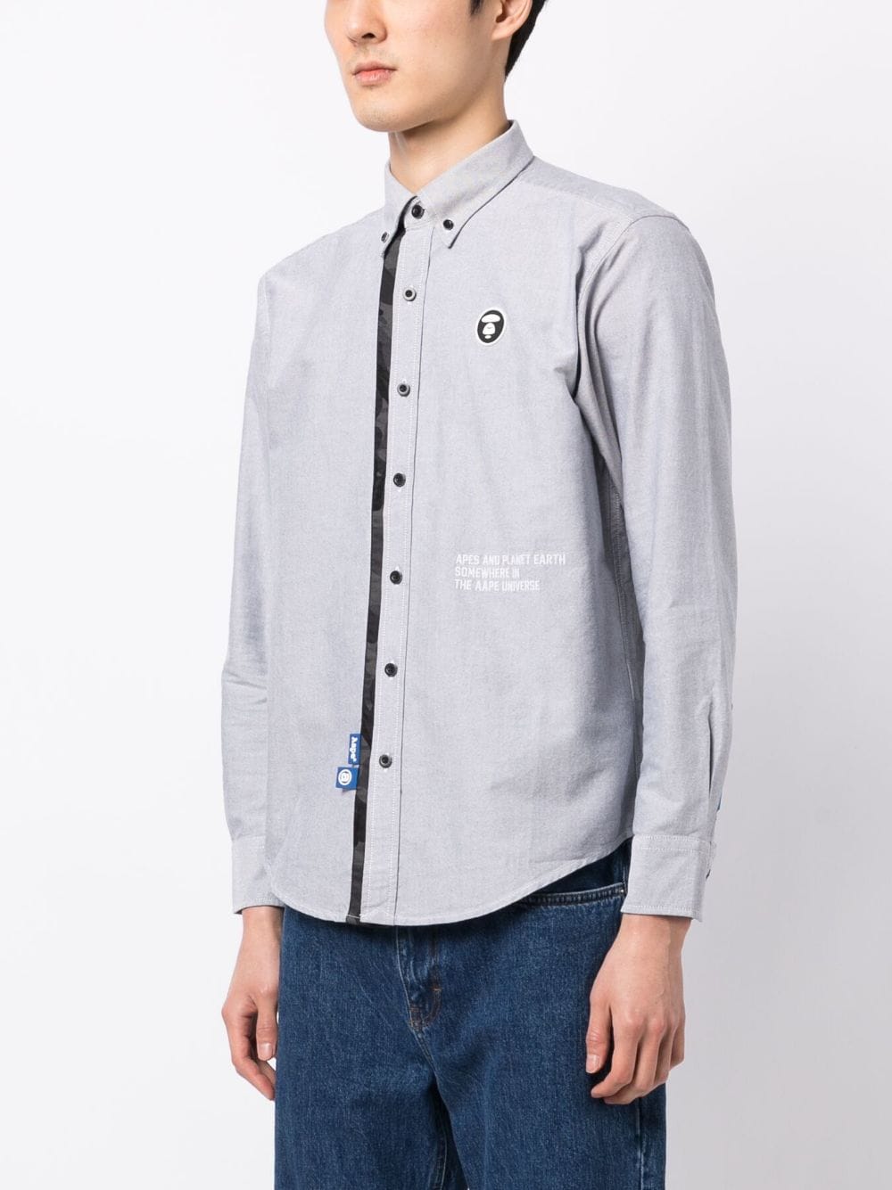 Shop Aape By A Bathing Ape Logo-patch Cotton Shirt In Grau