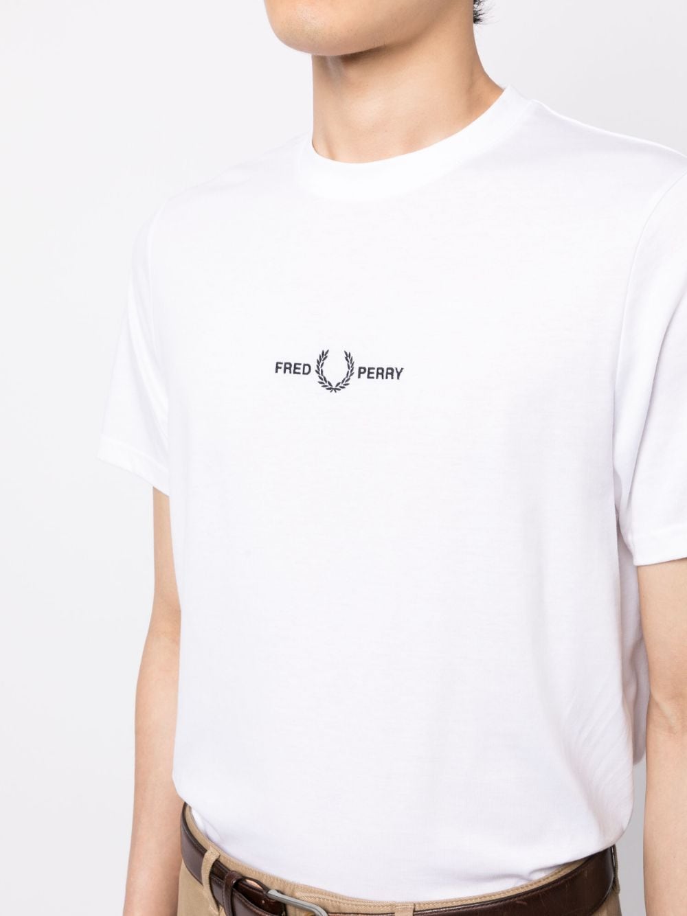 Shop Fred Perry Logo-print Crew-neck T-shirt In White
