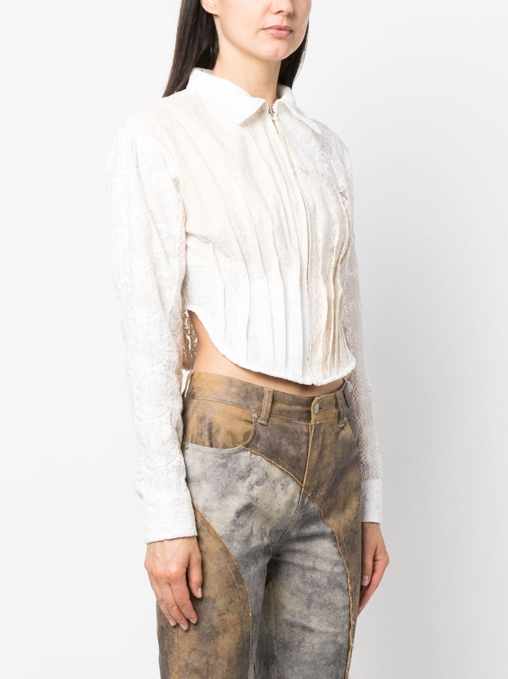 Shop Andersson Bell Corseted Lace Zip-up Shirt In Neutrals