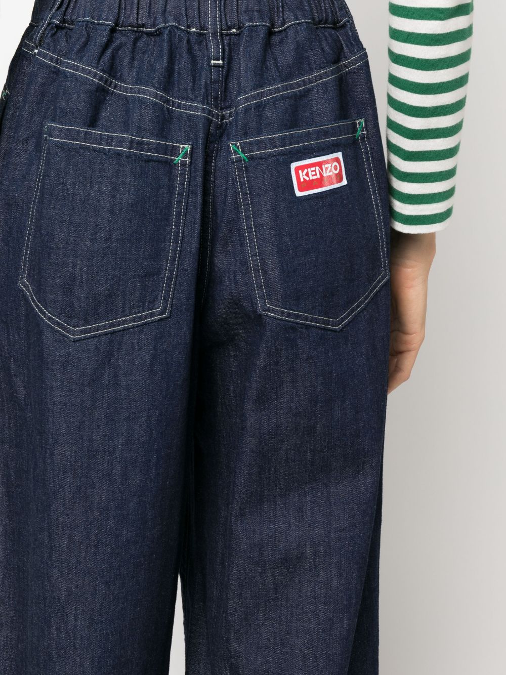 Shop Kenzo Logo-patch Wide-leg Trousers In Dm Blue