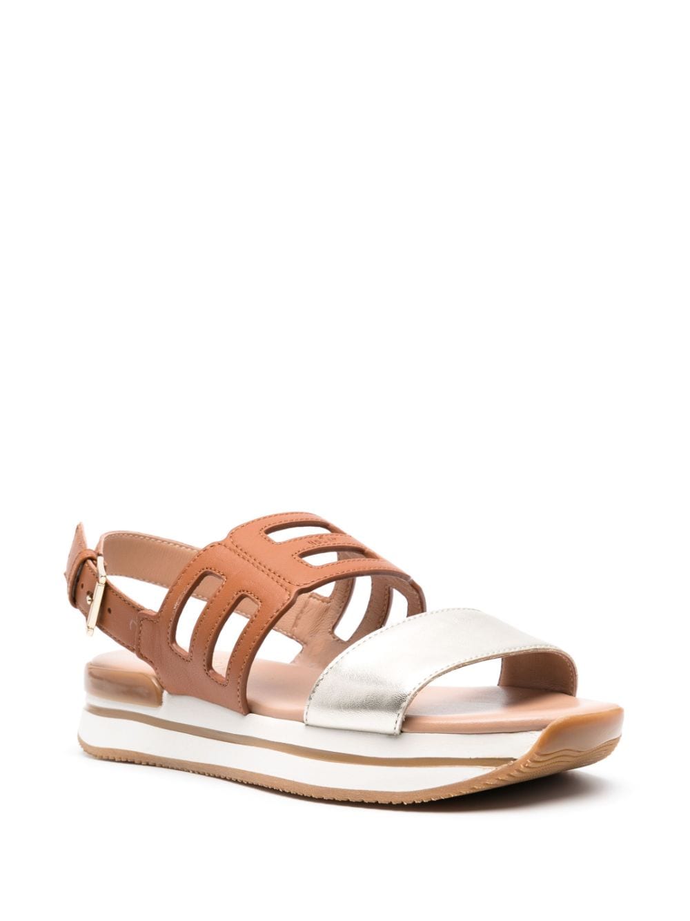 Shop Hogan Strap-design Leather Sandals In Braun