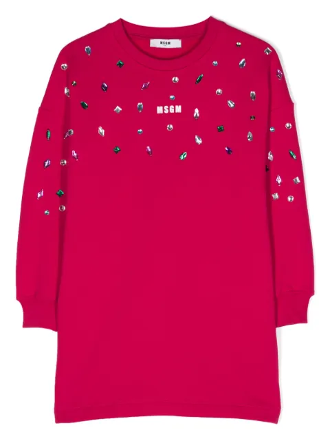 MSGM Kids vestido con detalles de cristal y logo estampado