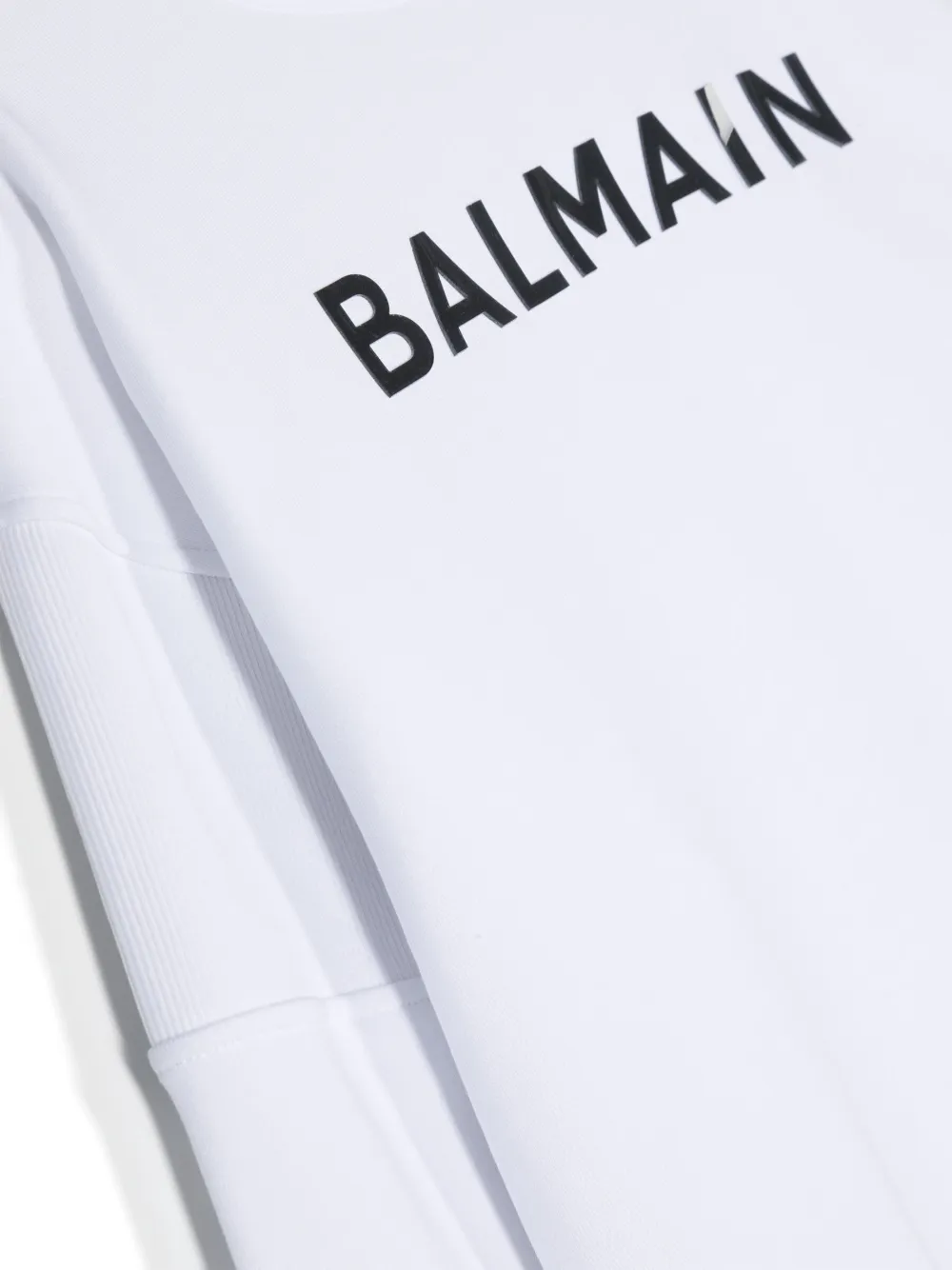 Shop Balmain Logo-print Cotton Sweatshirt In Weiss