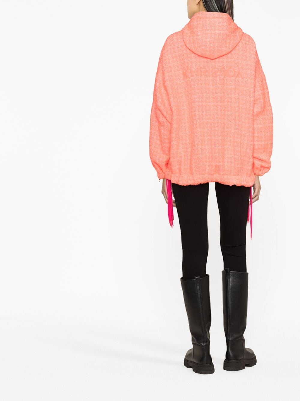 Shop Khrisjoy Tweed Drawstring Hood Jacket In 粉色