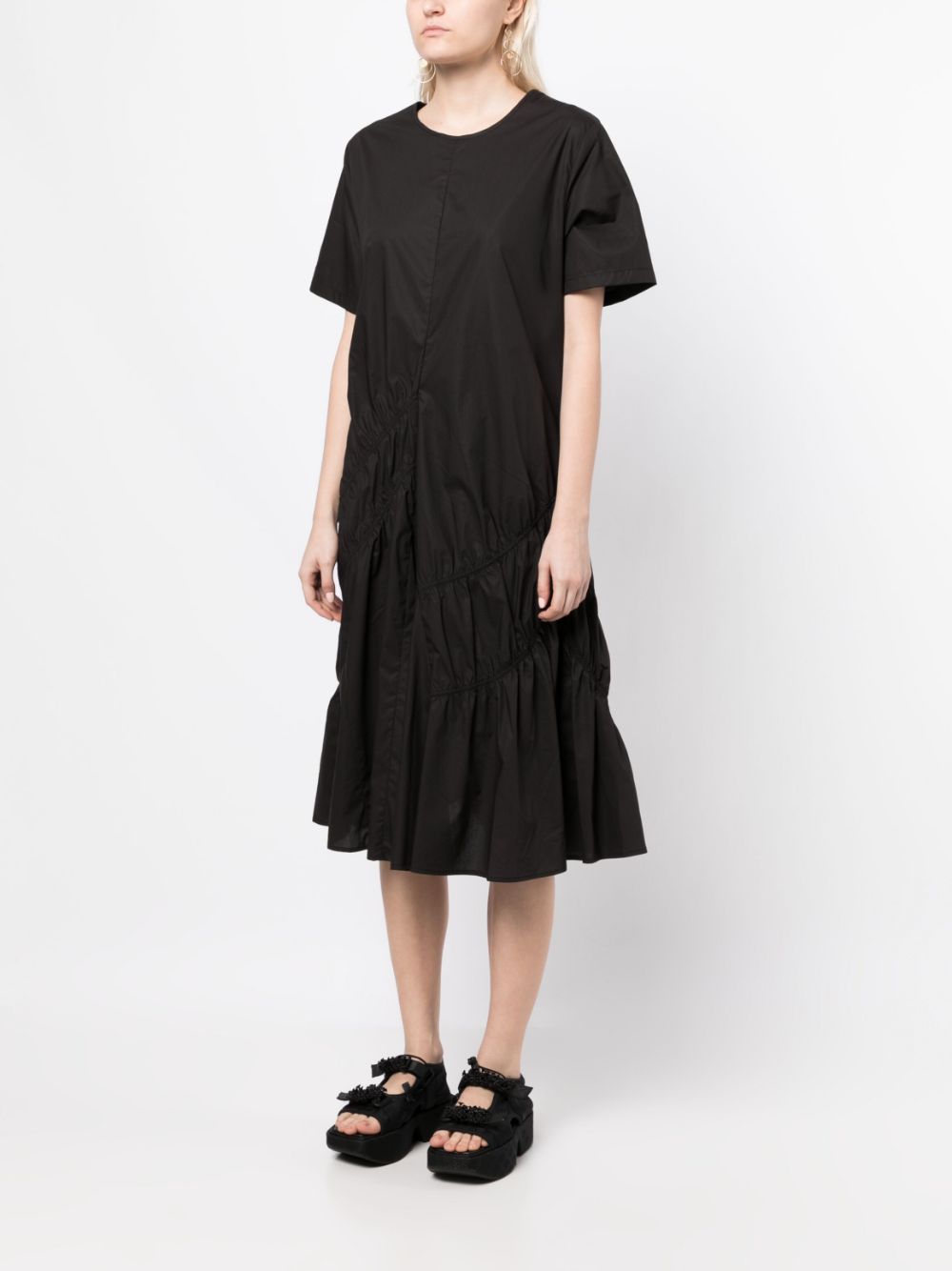 Shop B+ab Empire-line Cotton Midi Dress In Black