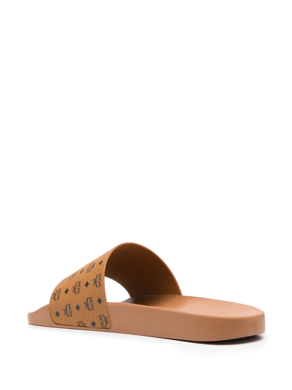 MCM logo-print single-strap slides Brown