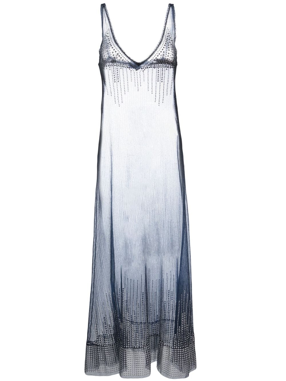 Paco Rabanne Stud-detailed Sheer Long Dress In Blue