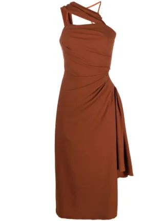Jacquemus Abanada Draped Asymmetric Dress | Brown