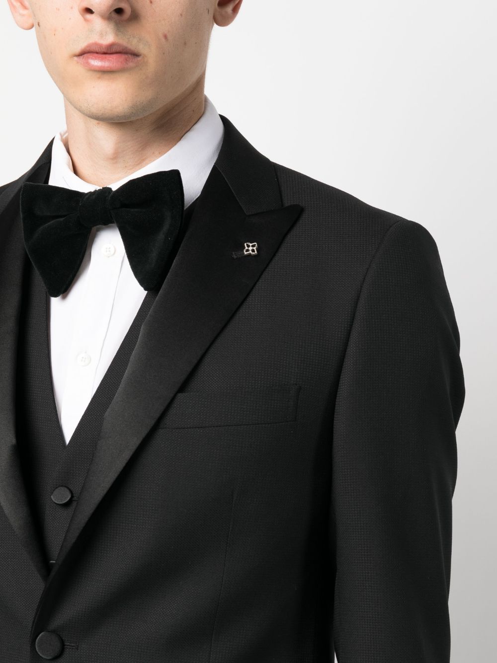 Shop Tagliatore Slim-cut Three-piece Dinner Suit In Black