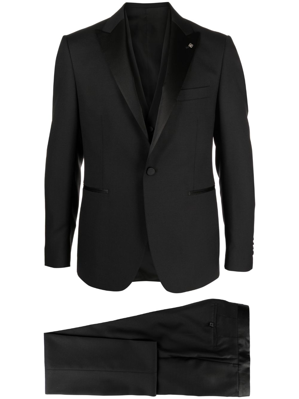 Shop Tagliatore Slim-cut Three-piece Dinner Suit In Black